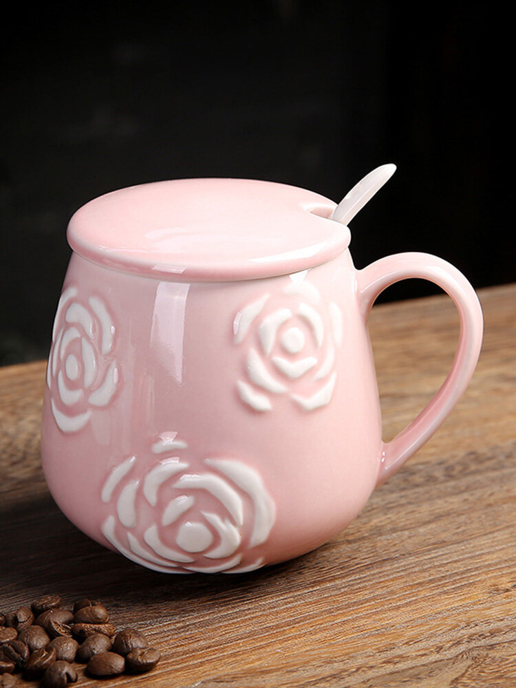 

Rose Flower Glaze Coffee Mugs Ceramic Cup Coffee Milk Tea Mug Drinkware, Yellow;orange;blue;green