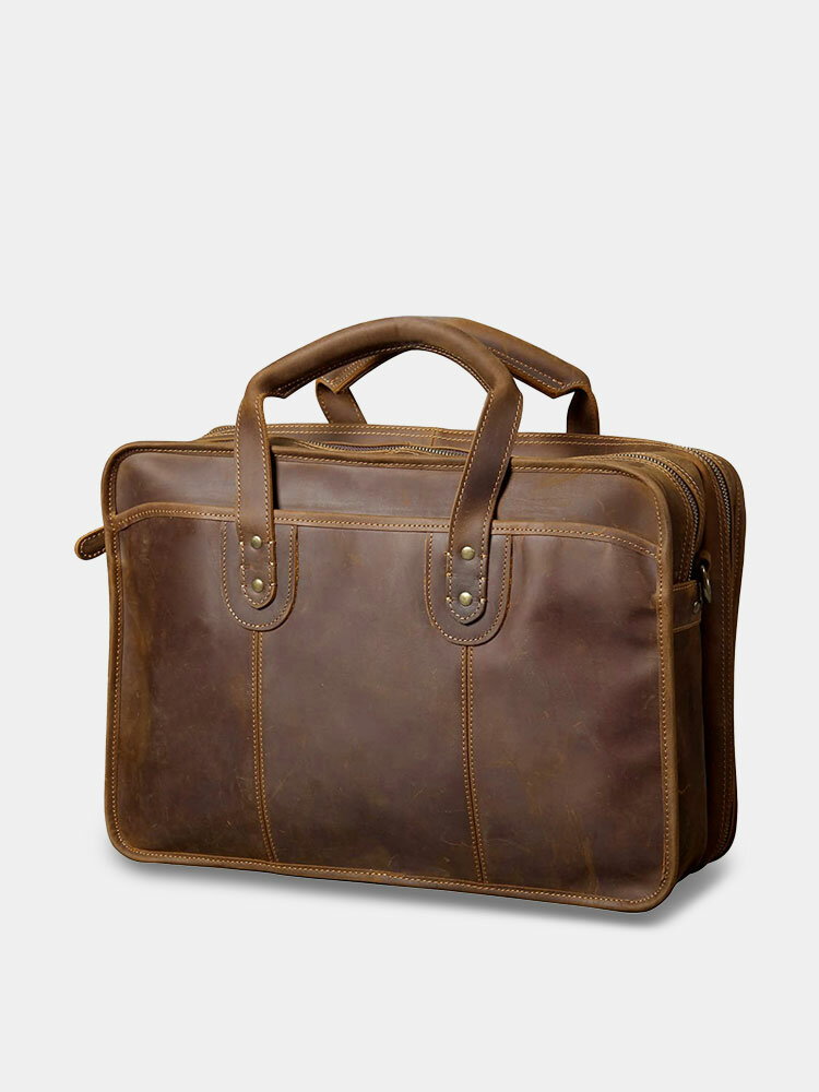 Men Vintage Multifunction Wear-Resistant Faux Fur Large Capacity Business Briefcases Handbag