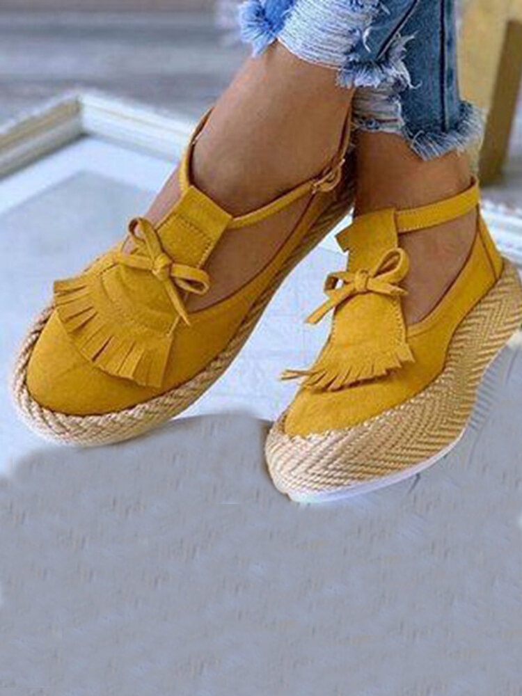Women Tassel Deocr Casual Ankle Strap Espadrille Platform Shoes