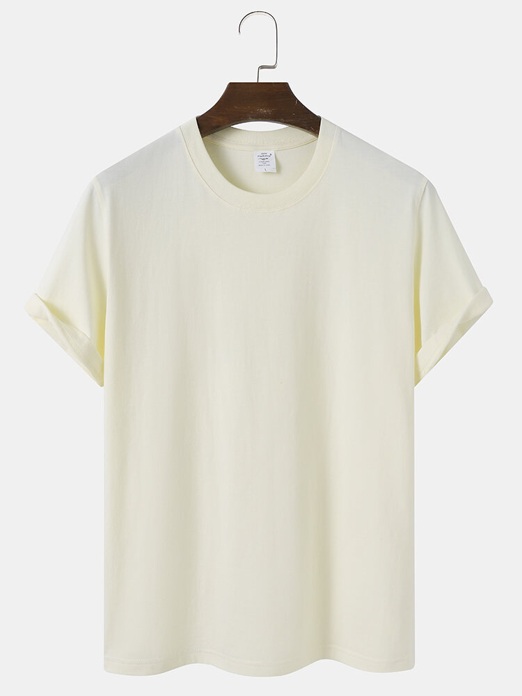 Mens Cotton Solid Color Crew Neck Plain Casual Short Sleeve T-Shirts