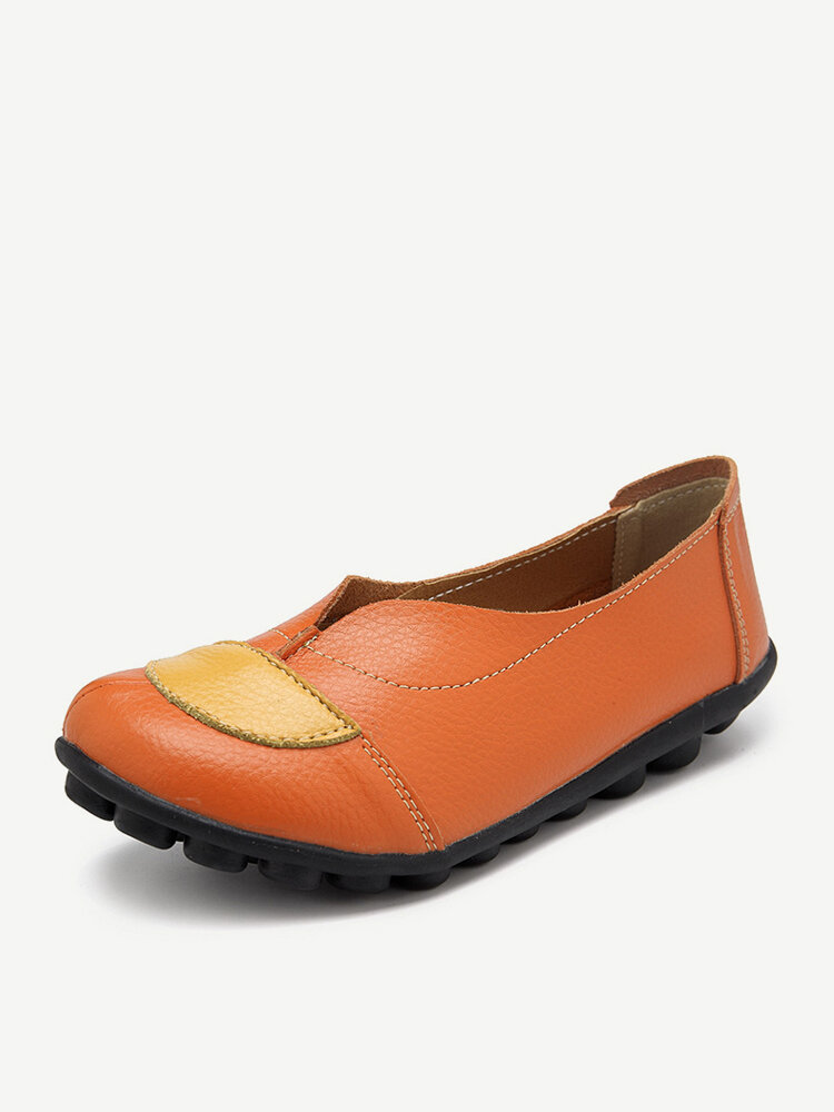 

Leather V-shaped Cutout Flat Soft Sole Casual Loafers, Red;beige;blue;orange;black
