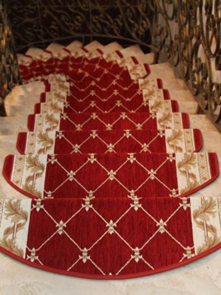 

European Style Pastoral Carpet Stair Tread Anti-skid Step Rugs Stair Mats With Magic Paste, Brown