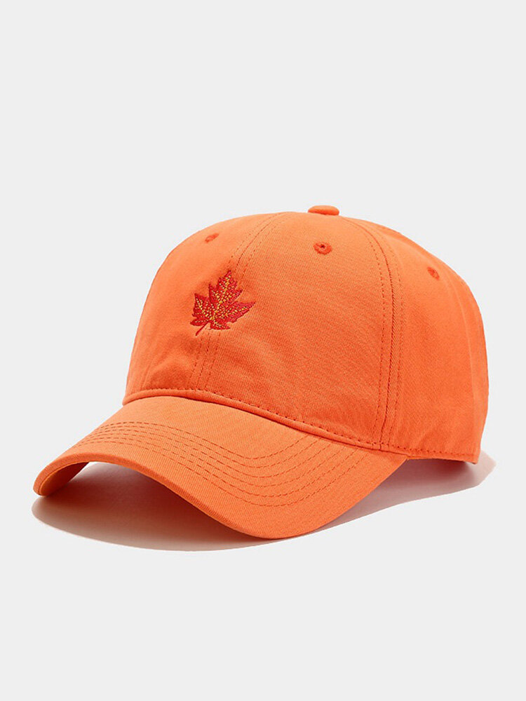 Unisex Cotton Embroidery Maple Leaf Casual Outdoor Sunshade Hunting Blazing Orange Safety Orange Baseball Hat