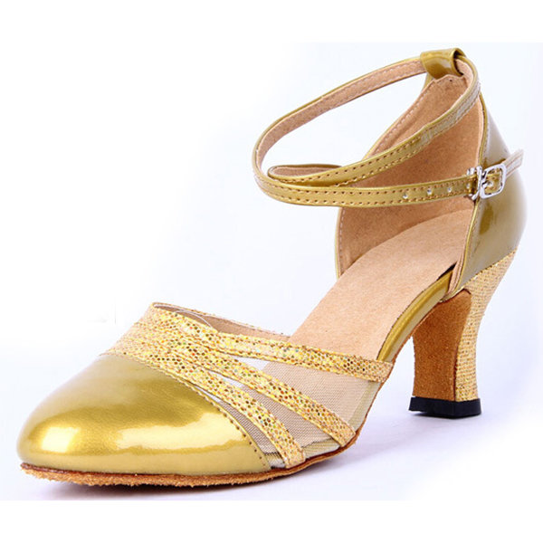 Sequins Mary Jane Mid Heel Strap Buckle Pumps