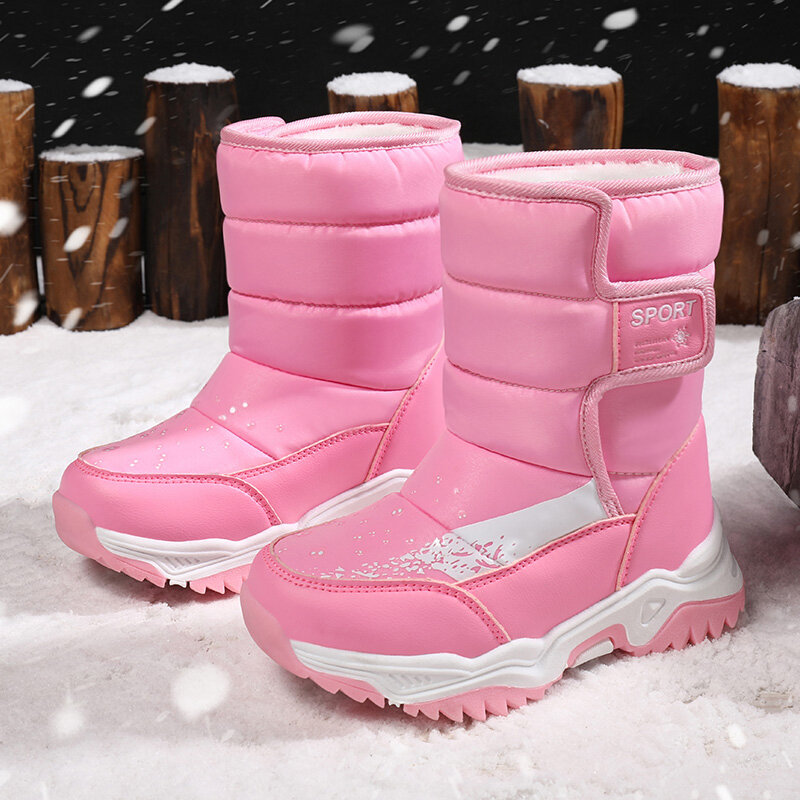 

Girls Waterproof Cloth Warm Plush Lining Hook Loop Winter Snow Boots, Black;pink;purple
