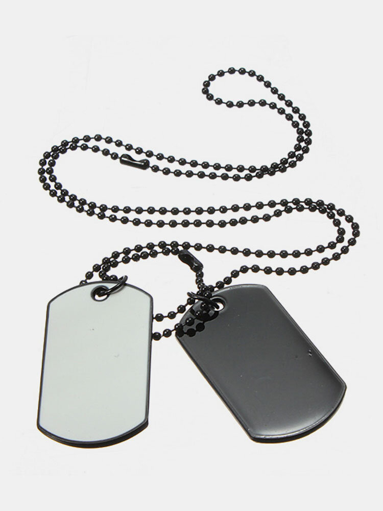 Army Style White Black 2 Dog Tag Necklace