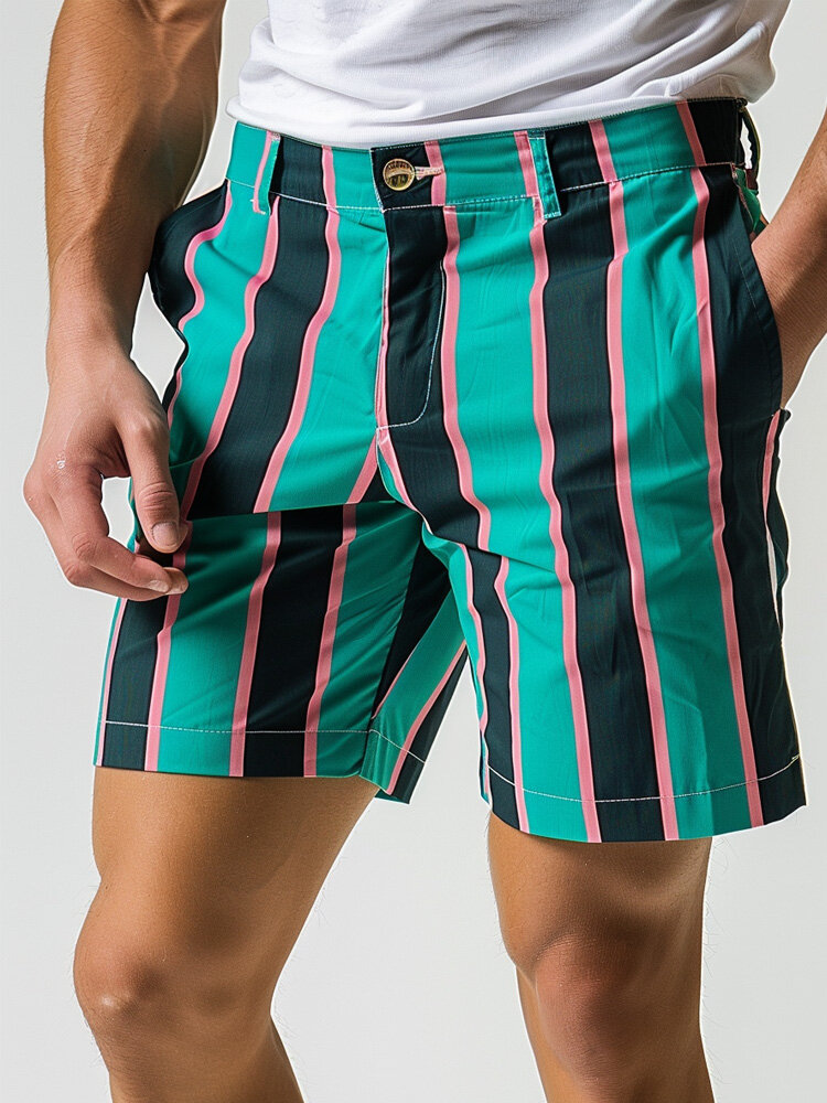 Mens Striped Side Pockets Casual Shorts