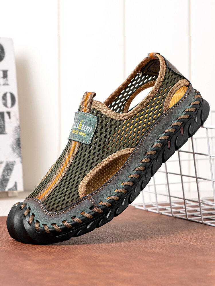 Men Breathable Mesh Outdoor Hand Stitching Soft Hole Sandals