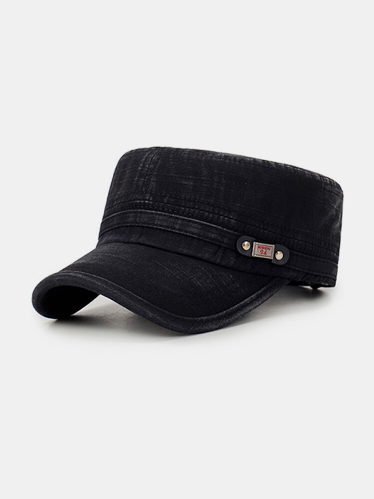 

Men Simple Washed Cotton Flat Top Caps Hat Adjustable Outdoor Hunting Sunscreen Army Caps, Black;navy;coffee
