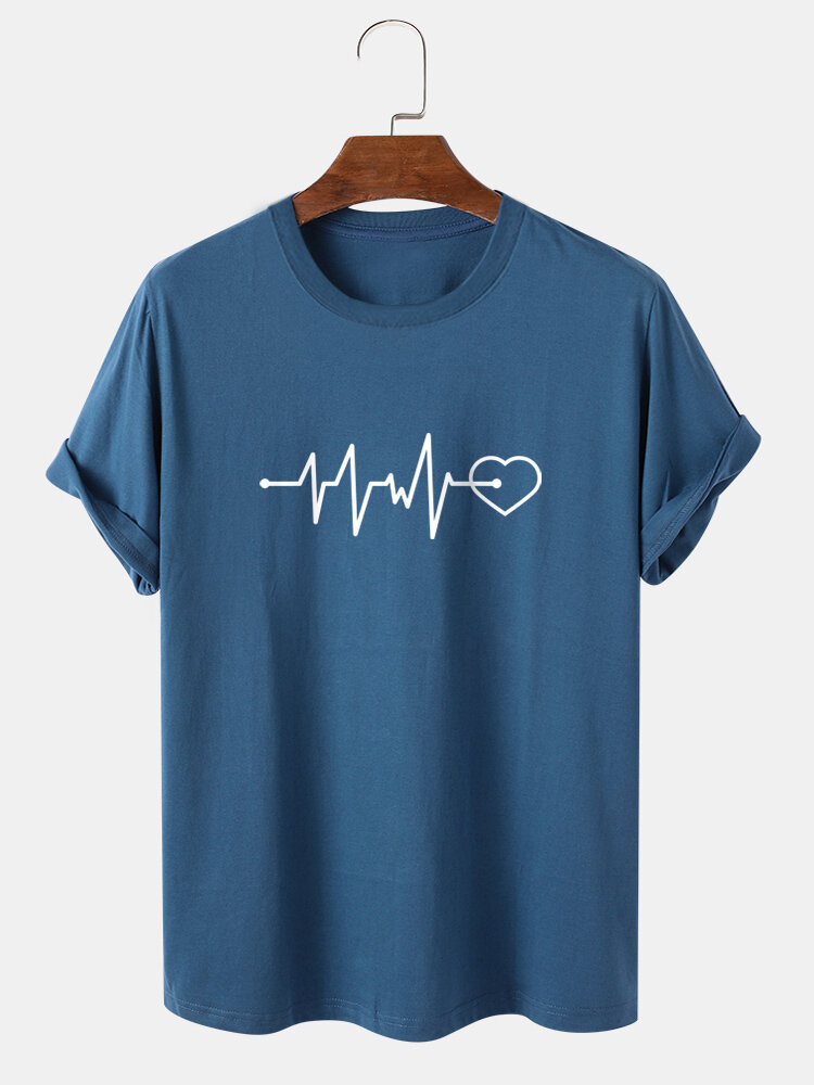 Mens Funny Electrocardiogram Print 100% Cotton Crew Neck Short Sleeve T-Shirt
