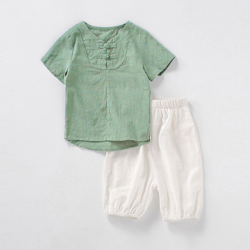 

Chinese Style Boys Girls Vintage Clothing Set Casual Summer Suits For 2Y-11Y, White;green;khaki
