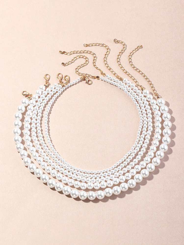 Elegant Adjustable Round Imitation Pearl Women Beaded Necklace Jewelry Gift