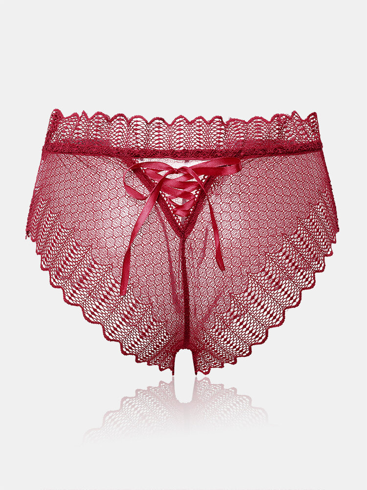 Plus Size Women Bandage Back Design Lace Breathable Comfy Panties