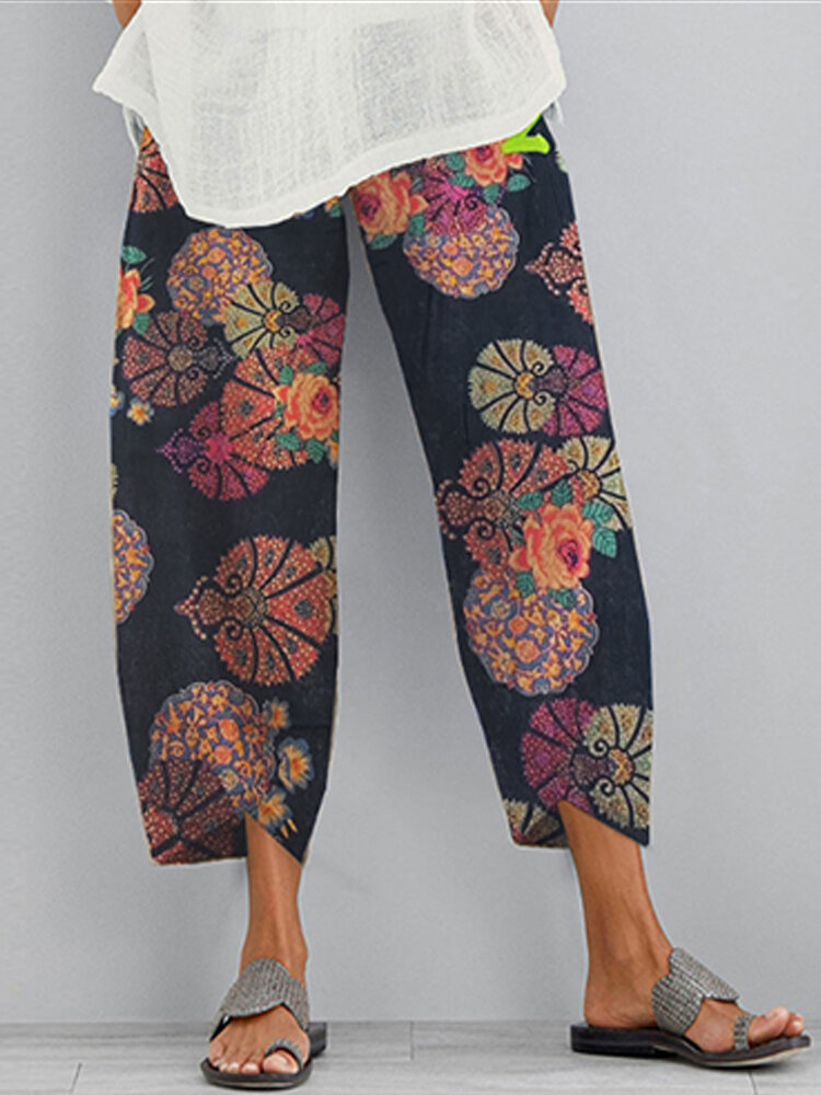 Tasche con stampa floreale Casual da donna Lounge elastico in vita Pantaloni