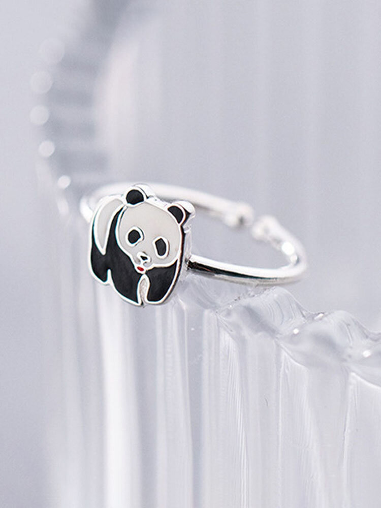 Winter Olympics Beijing 2022 Trendy Lovely Cartoon Panda Shape Opening Adjustable Copper Ring