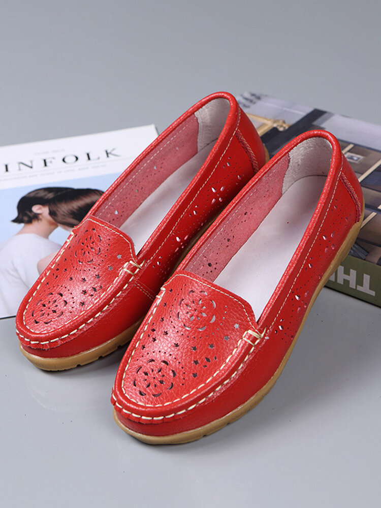 Women Casual Handmade Stitching Soft Comfy Breathable Hollow Single Shoes