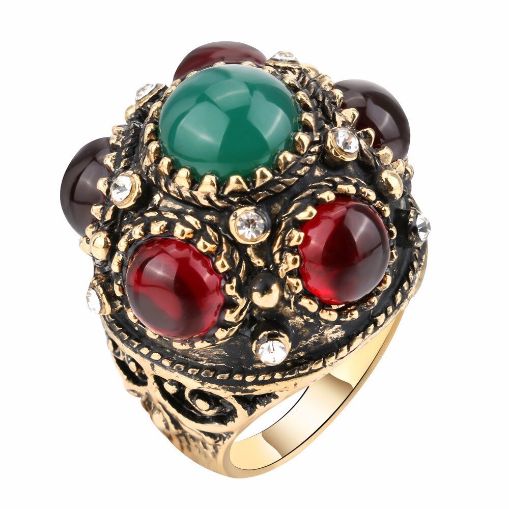 

Fashion Finger Ring Spherical Crystal Irregular Geometric Gold Plated Rings Ethnic Jewelry for Women, Green;colorful
