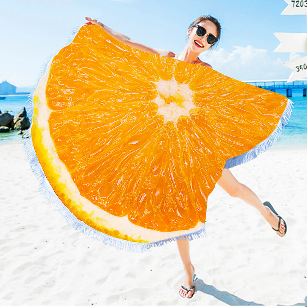 

Creative Colorful Summer Fruits Printed Tassels Beach Towels Round Microfiber Towels