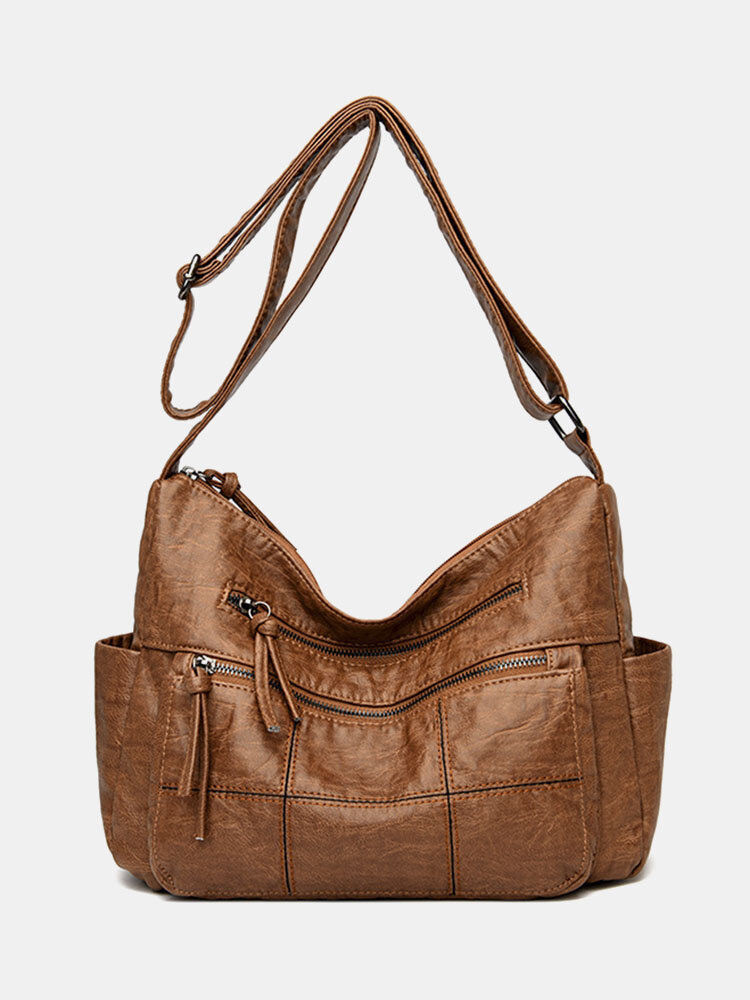 Women Vintage Large Capacity PU Leather Crossbody Bag Shoulder Bag