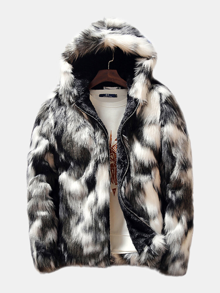 Winter Men's Faux Fur Fleece Hooded Parka Thicken Jacket Warm Outwear Coat 