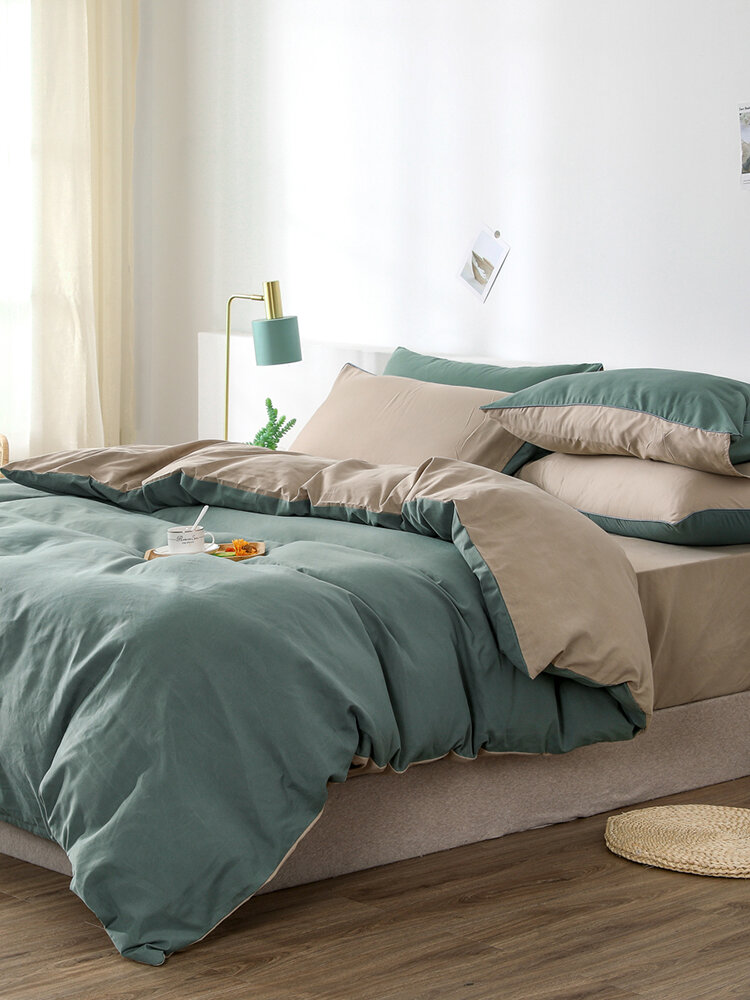 2/3Pcs Green AB Sided Plain Color Comfy Bedding Duvet Cover Set Pillowcase Adults Bed Duvet Set Twin King