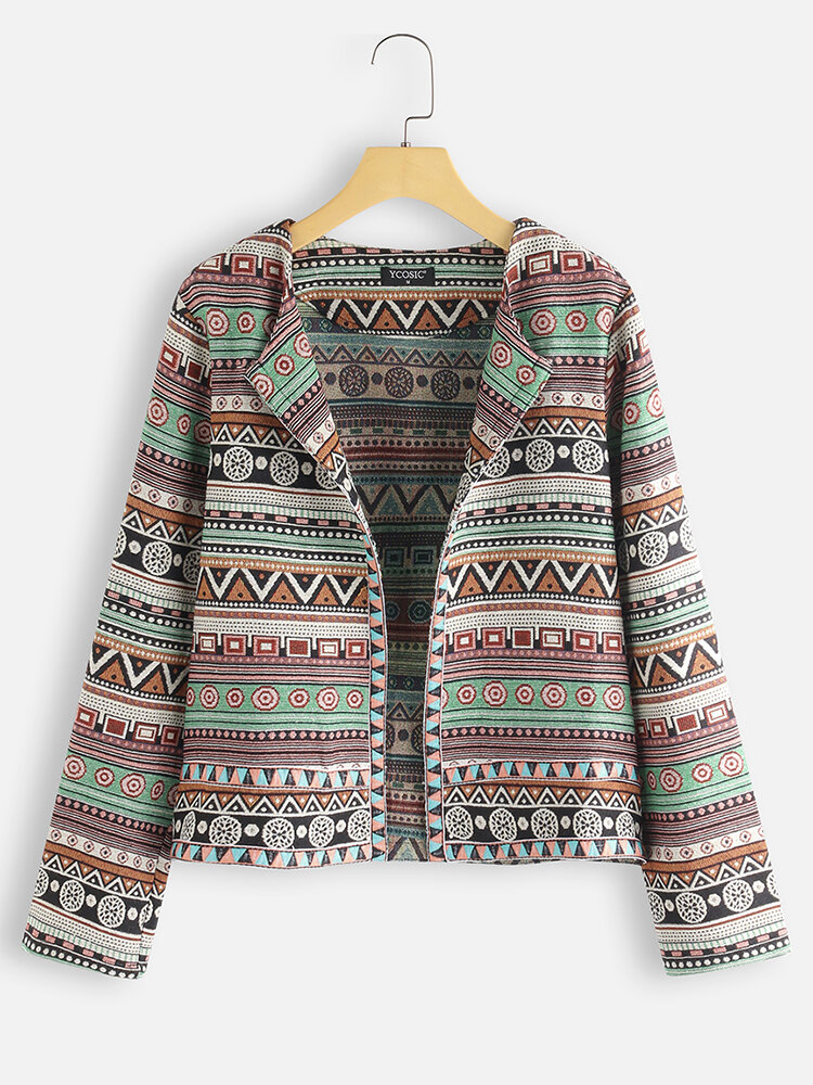 Long Sleeve Vintage Ethnic Print Jacket For Women