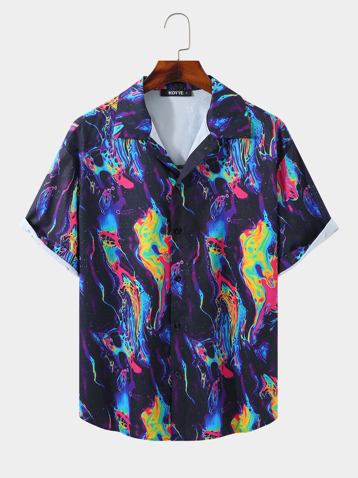 Men Abstract Graphic Buttons Front Soft Breathable Shirt