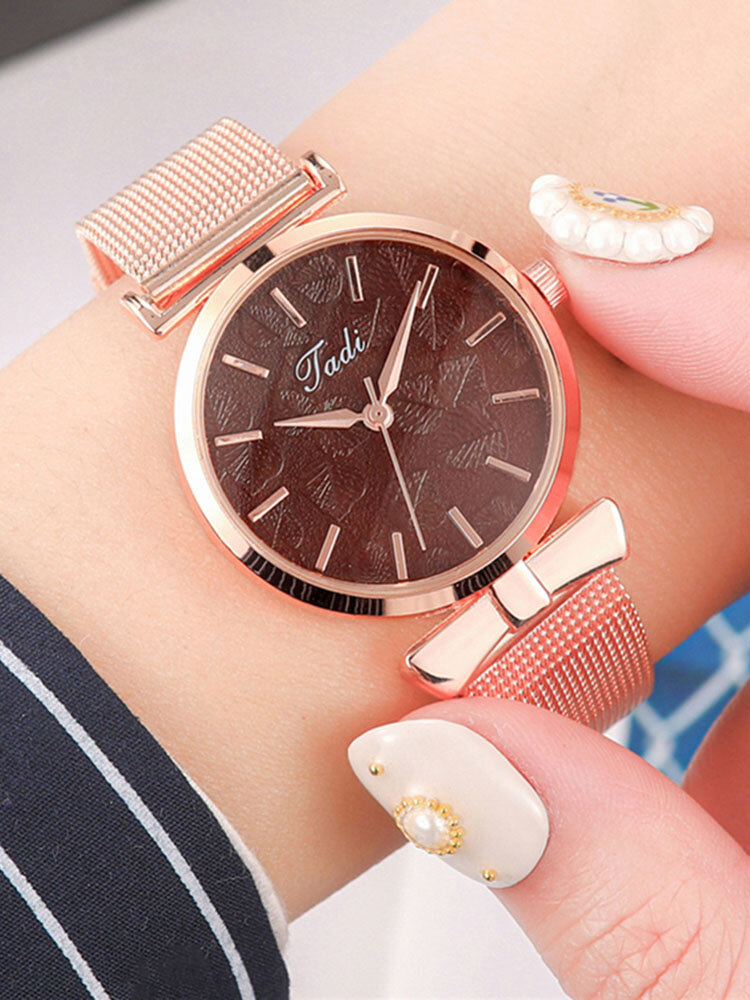Fashion Elegant Women Watches Rose Gold Alloy Adjustable Band Case No Number Dial Quartz Watch