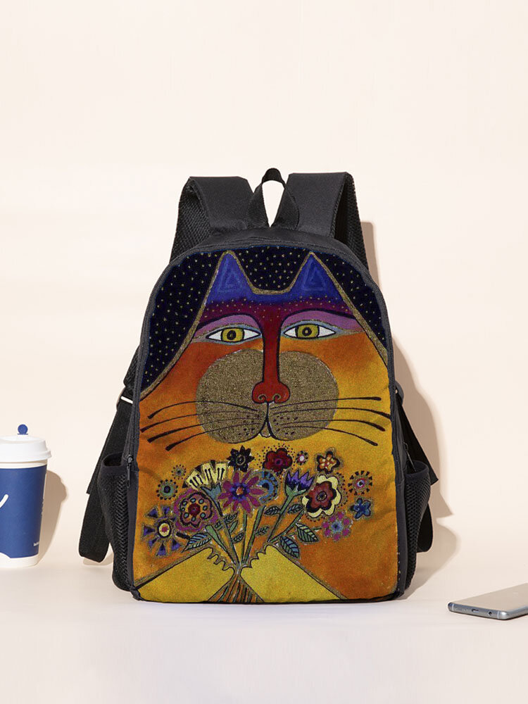Nylon Cat Pattern Large Capacity Backpack