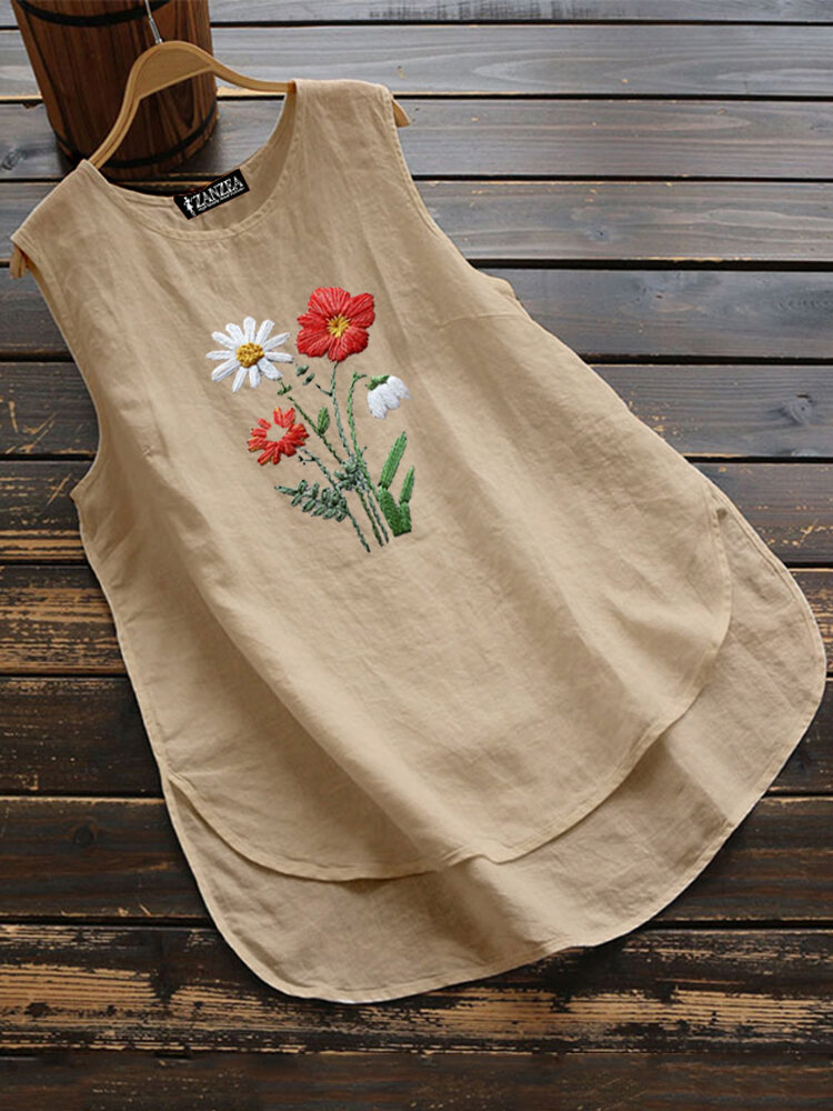Daisy Flower Embroidery Sleeveless Tank Tops For Women