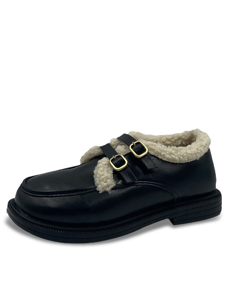 Women Casual Buckle Comfortable Warm Lined Loafers Shoes
