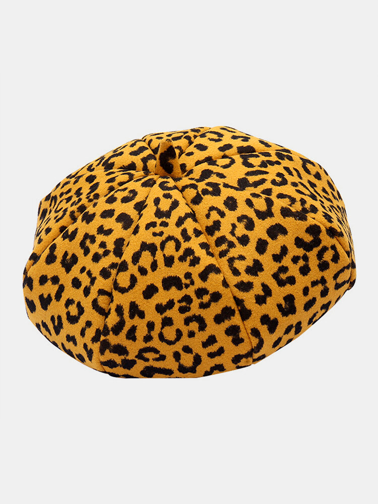 

Women Woolen Warm Young All-match Leopard Pattern Painter Hat Newsboy Hat Octagonal Hat Beret Hat, Yellow;khaki;white;gray