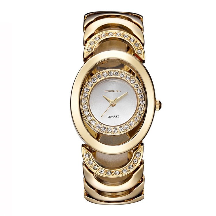 

CRRJU Ladies Gold Watch Rhinestone Stainless Steel Quartz Luxury Watches for Her