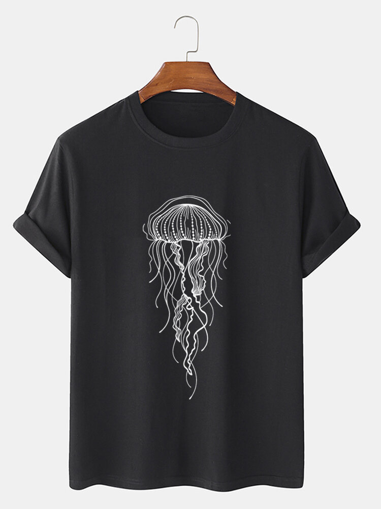 Mens Jellyfish Graphic Crew Neck Short Sleeve Cotton T-Shirts
