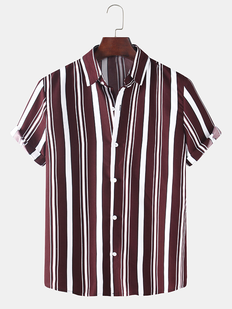 

Mens Vertical Stripes Print Light & Thin Casual Short Sleeve Shirts, Black