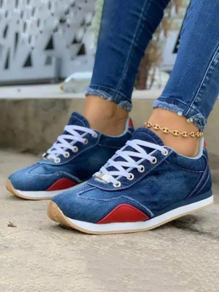 Plus Size Comfortable Lace-up Denim Women's Running Sneakers