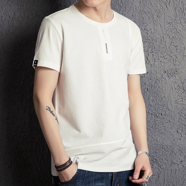 New Season Men's Short-sleeved T-shirt Round Neck Slim Men's T-shirt Simple Solid Color Trend Male Stitching