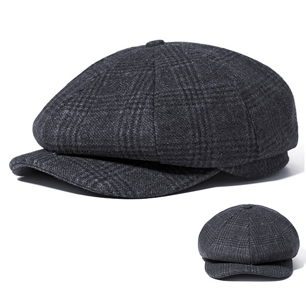 

Vintage Men Wool Gird Beret Hat Octagonal Newsboy Cap Winter Casual Cabbie Cap Driving, Black;coffee;grey