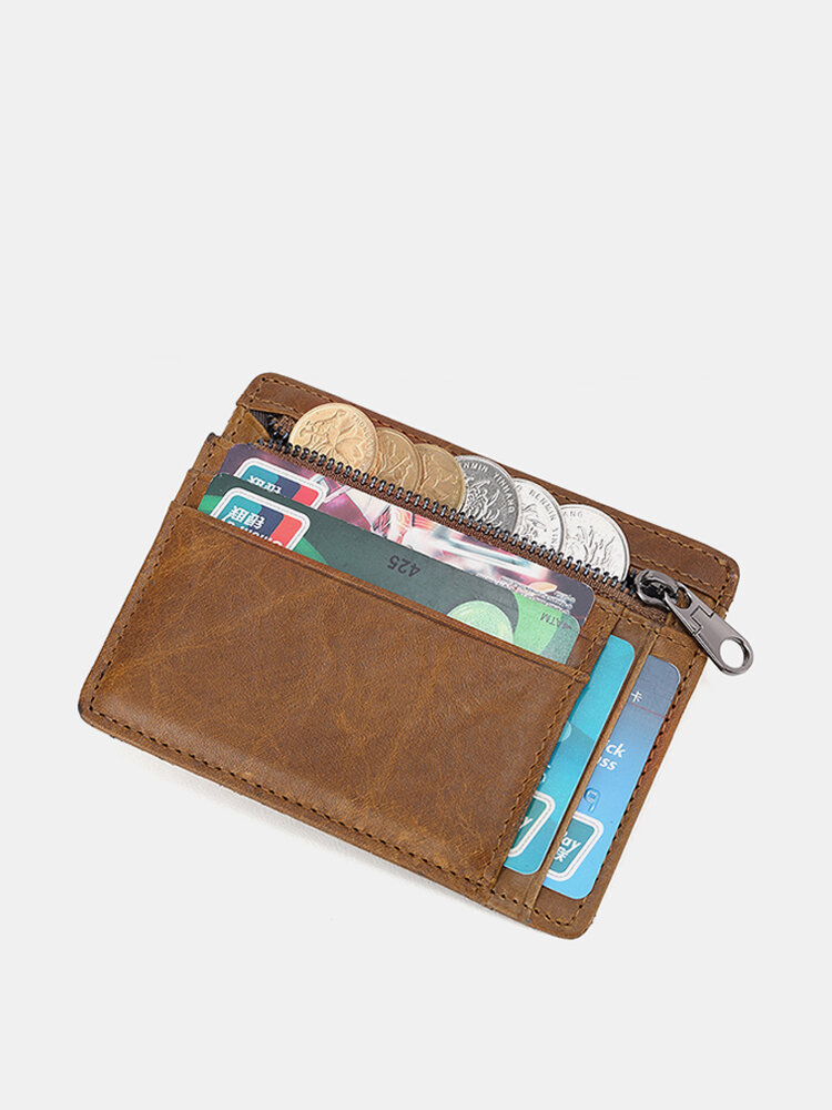 Men RFID Retro Genuine Leather Multi-slot Money Clip Coin Bag Card Holder Wallet