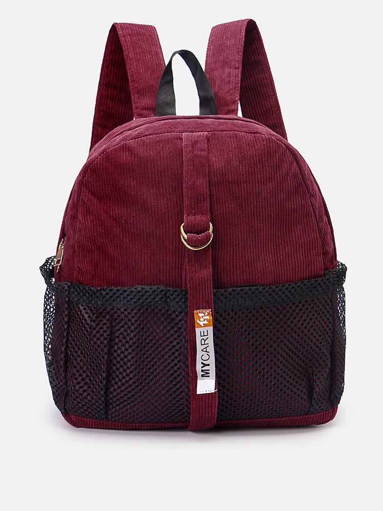 Corduroy Color Patchwork All-match Large Capacity Backpack
