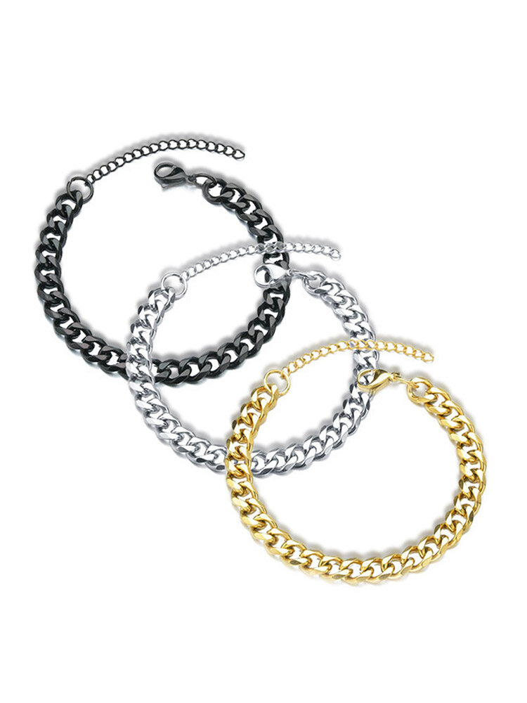 Trendy Hip Hop Cuban Chain Adjustable Stainless Steel Men Bracelet 3/5/7mm Width Chain Bracelet