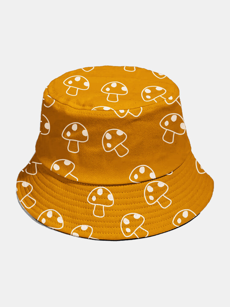 

Unisex Cotton Overlay Mushroom Pattern Fashion Personality Sunshade Bucket Hat, Black;yellow