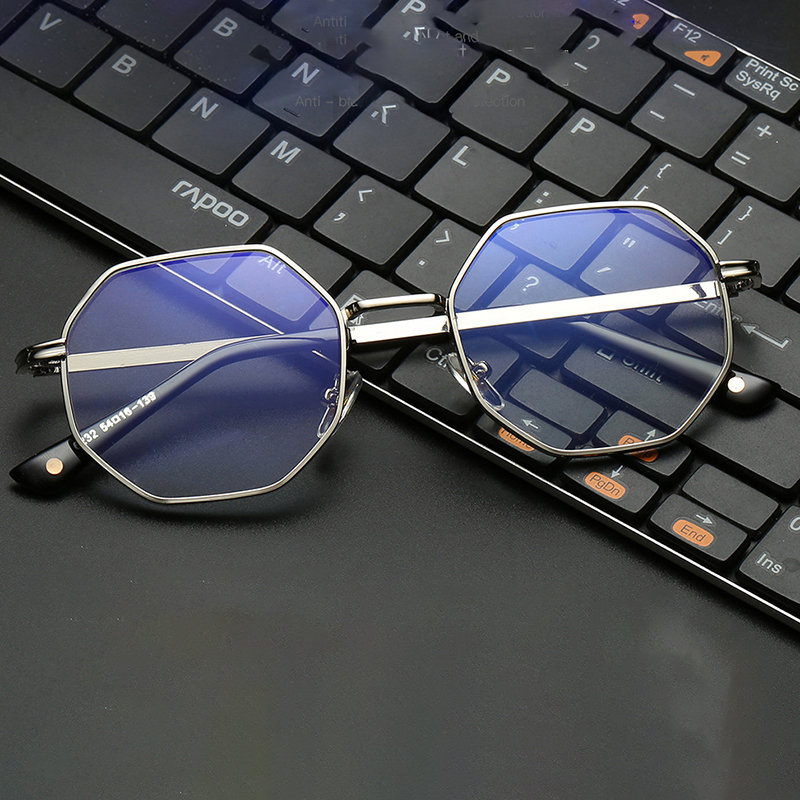 

Polygon Eyeglasses Retro Thick Edge Optical Glasses Anti-Blue Ray Glasses Eye Care, Gold;gun&gray;black