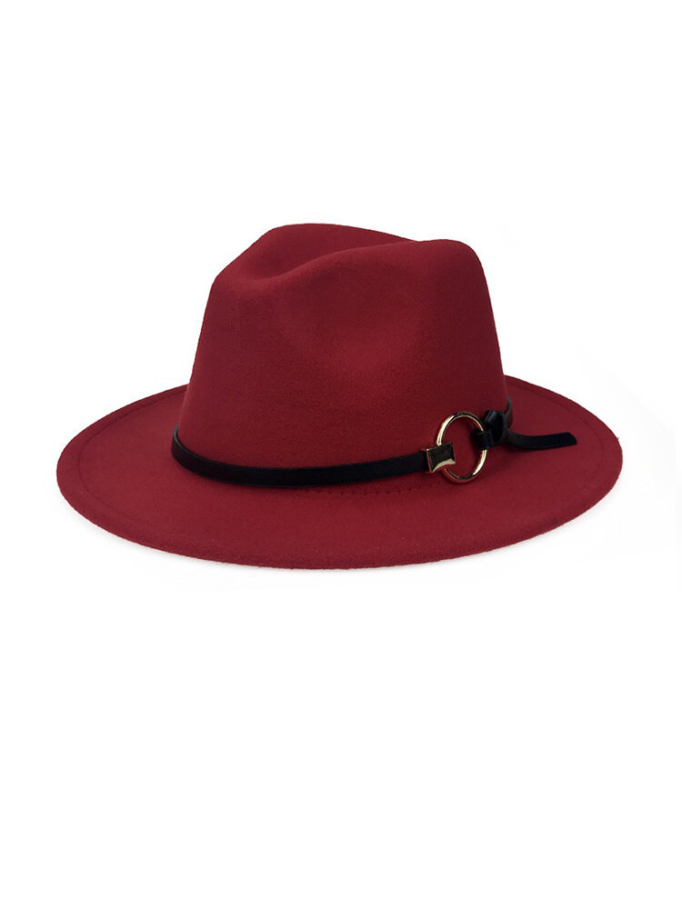 Unisex Felt Wild Warm Dress Hat Outdoor Windproof Belt Ring Buckle Bucket Cap