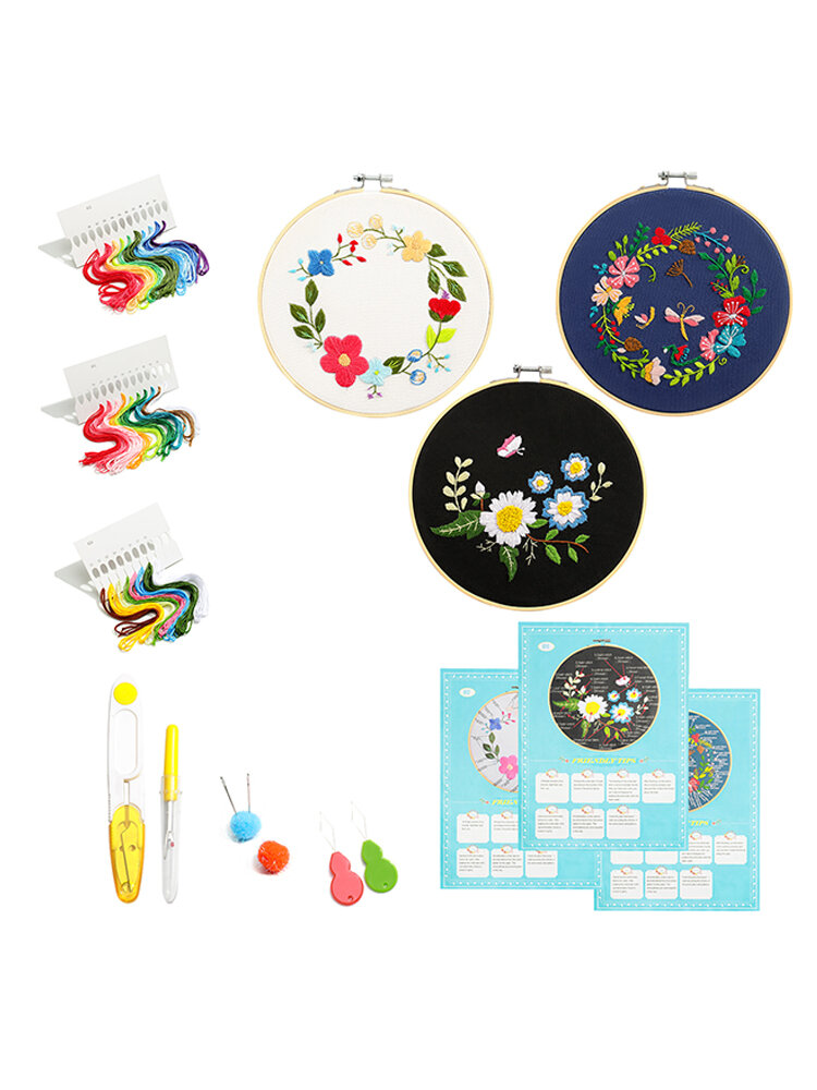 A Set Of Modern DIY Embroidery Tools Handcraft Needlework Cross Stitch Kit Cotton Embroidery Painting Hoop Home Decor