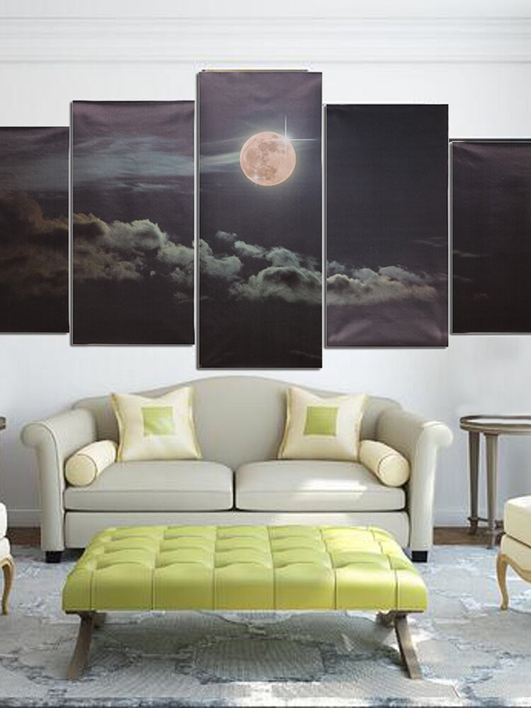 5 قطع ليلة القمر بدون إطار مع الغيوم كانفا s جدار الفن اللوحة ديكور المنزل