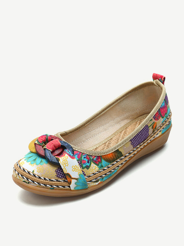 حذاء باليه مسطح من قماش الزهور للنساء