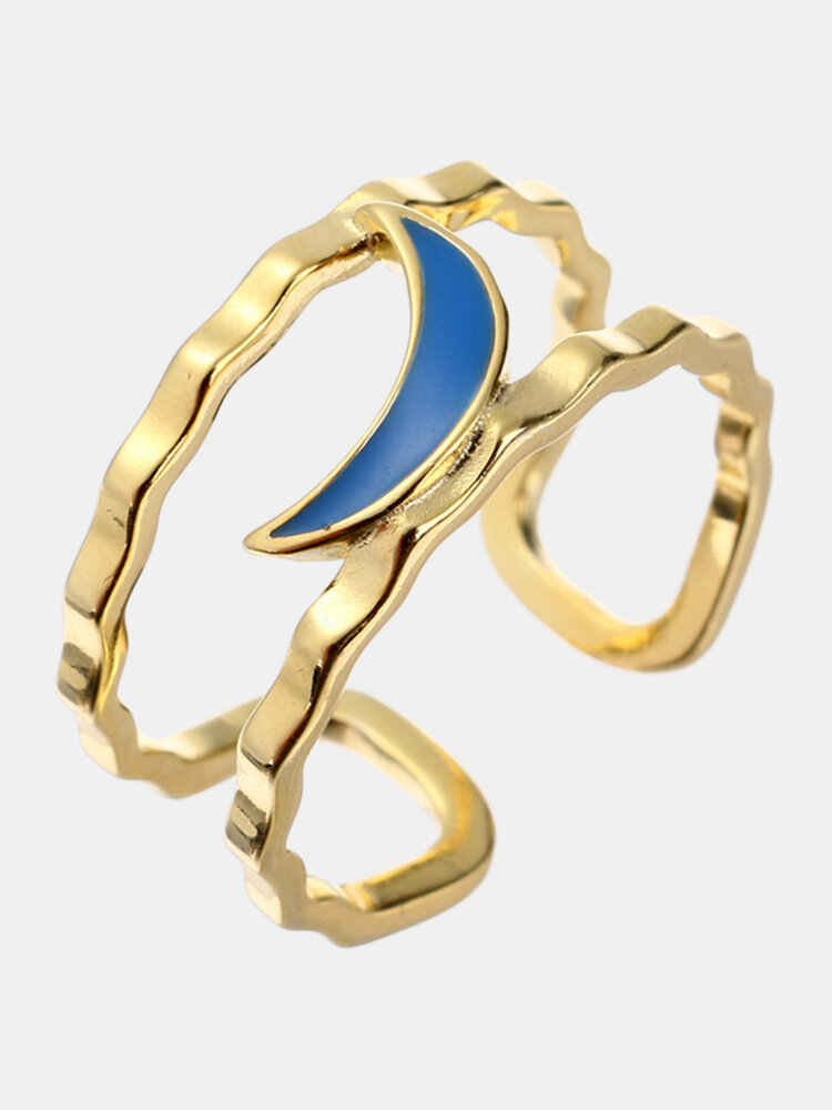 Luxury 925 Sterling Silver 18K Gold Blue Pink Moon Rings Open-end Rings Fashion Gift for Women