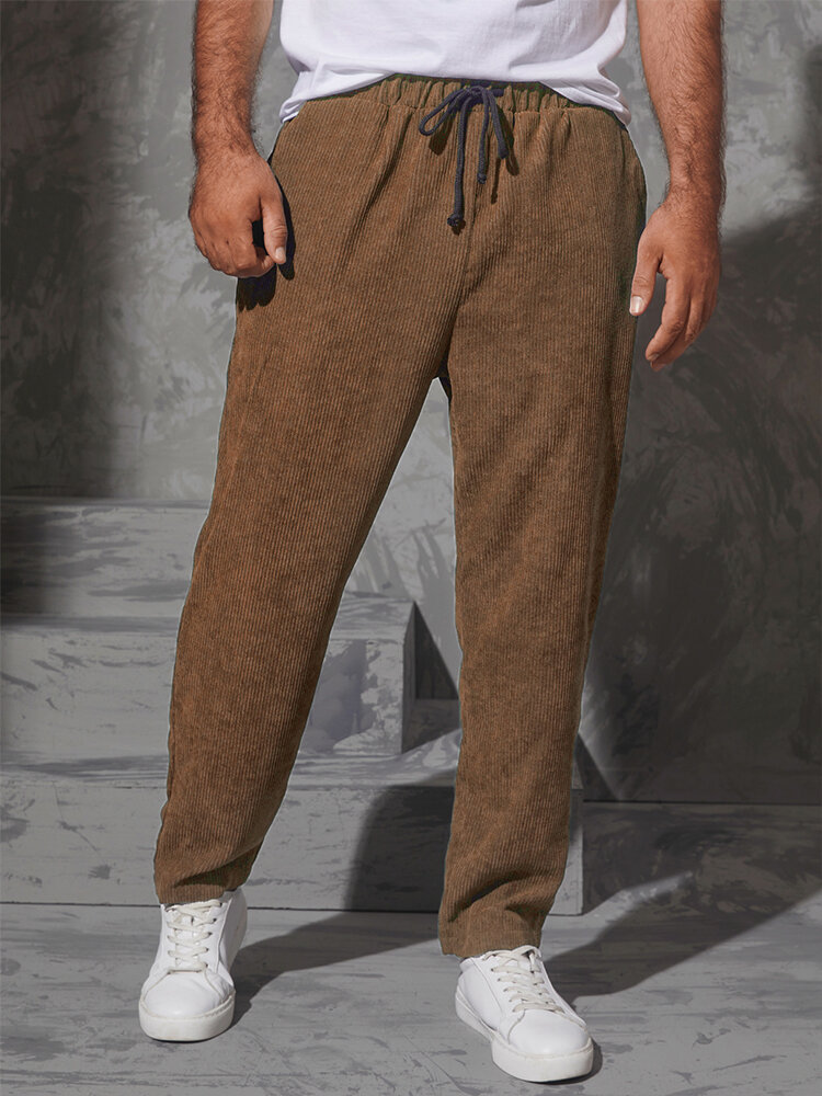 

Mens Corduroy Pure Color Basics Drawstring Pants With Pocket, Navy;brown