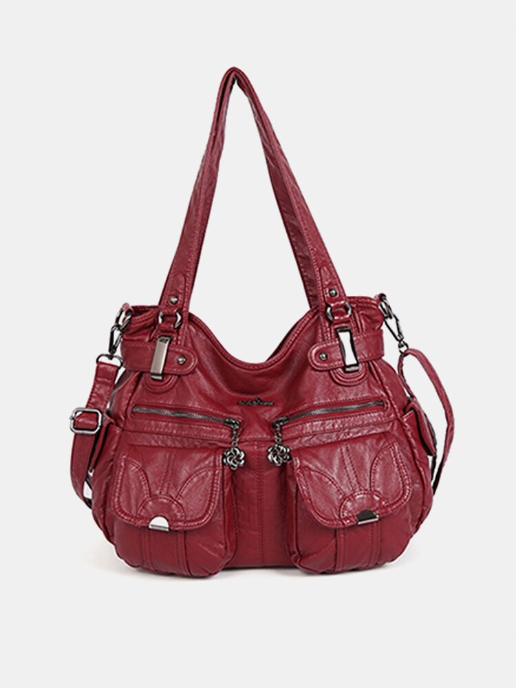 Women Multi-Pockets Casual Soft Leather Crossbody Bag Shoulder Bag Satchel